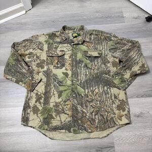 Vintage 90s Cabelas Realtree Camo Fishing Shirt Button Up Hunting XL USA Made